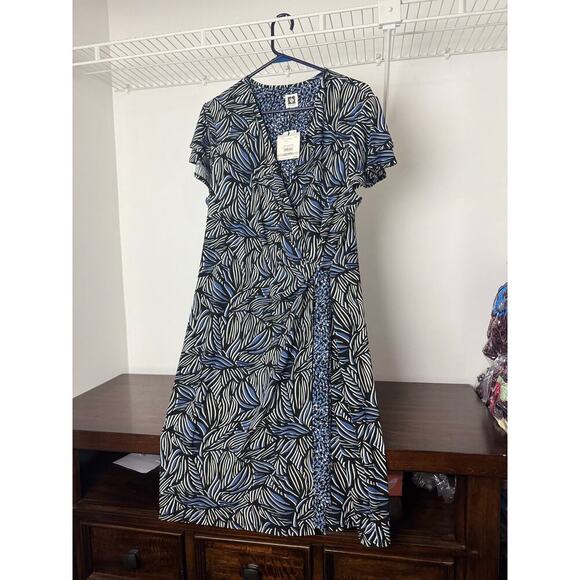 Anne Klein Faux-Wrap Flutter Sleeve Floral Print Dress Multi-Color 1X - Picture 1 of 9